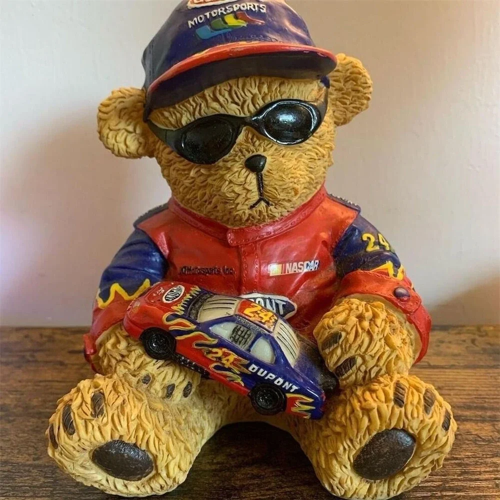 Vintage 1990 Jeff Gordon #24 DuPont Teddy Bear Coin Bank 6